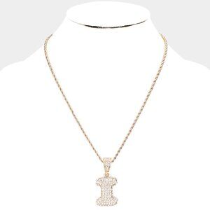 NEW -I- Golden Bubble Initial Necklace Rhinestone Crystal
